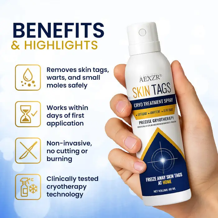 AEXZR® Skin Tag Cryo Treatment Spray Precision Cryo-Tech Freezes Away Skin Tags Warts in Seconds No Blades, No Pain.